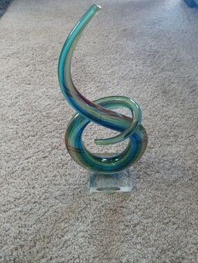 EXQUISITE Murano Italy 12" Sommerso Latticino Curved Glass Sculpture